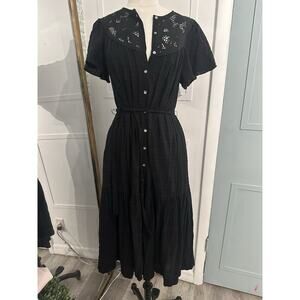 La Vie Rebecca Taylor Black Midi Lace Midi Dress Size Small Short Sleeve
